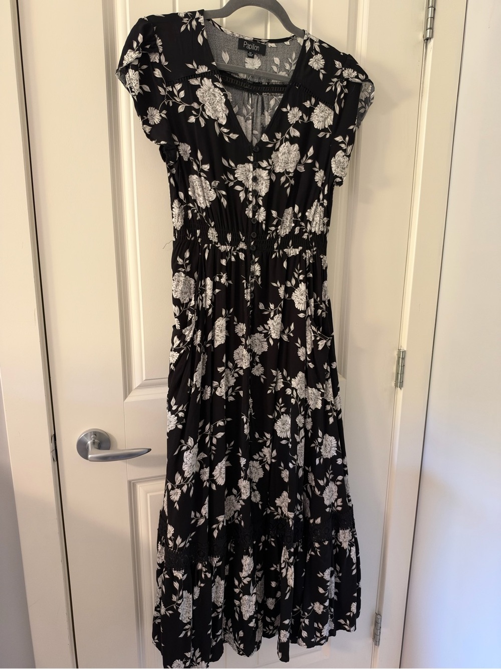 Papillon Black Floral V-Neck Maxi Dress